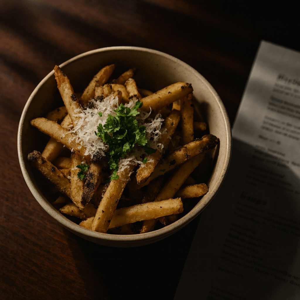 Magazine editorial cafe composition with artistic shadows