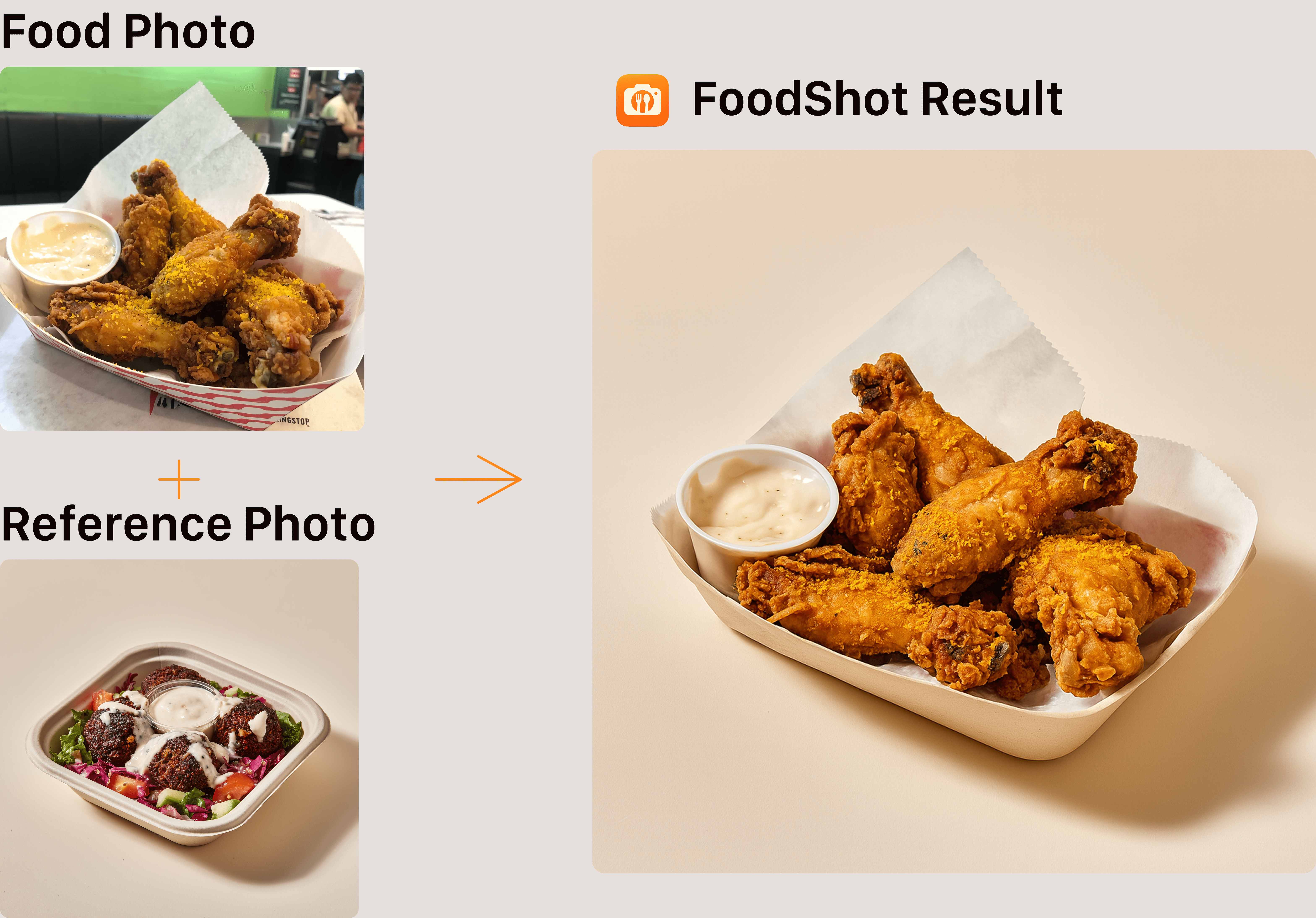 Copy successful delivery app photo styles with FoodShot AI Match top-performing delivery photos with AI - boost your order rates