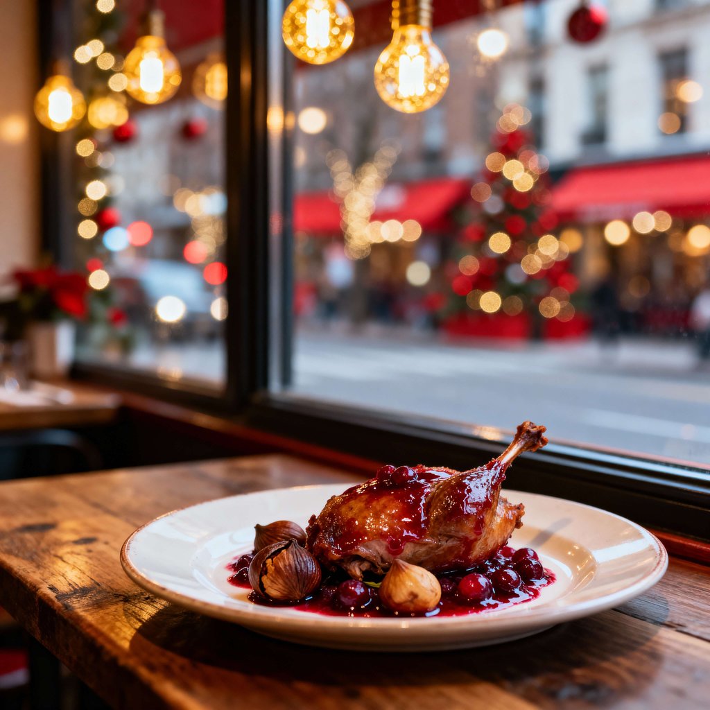 Christmas Bistro Chestnut Quail Food Picture with City Lights