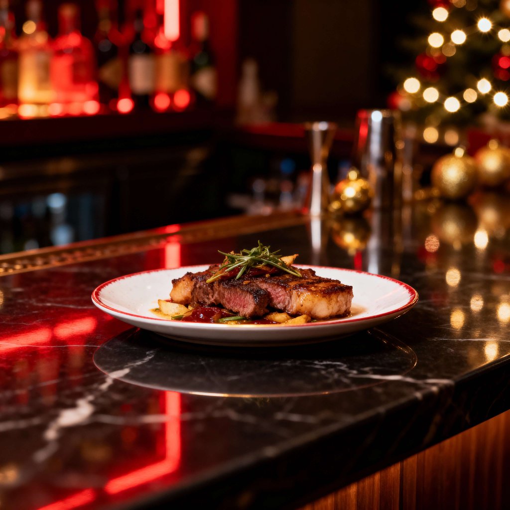 Christmas Evening Bar Food Image with Cocktail Atmosphere