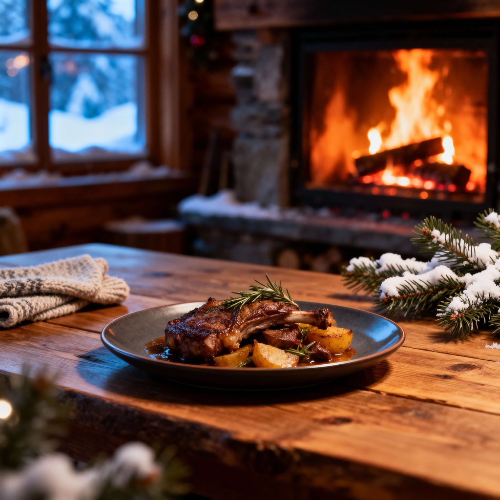 Christmas Mountain Lodge Food Photography in Alpine Chalet