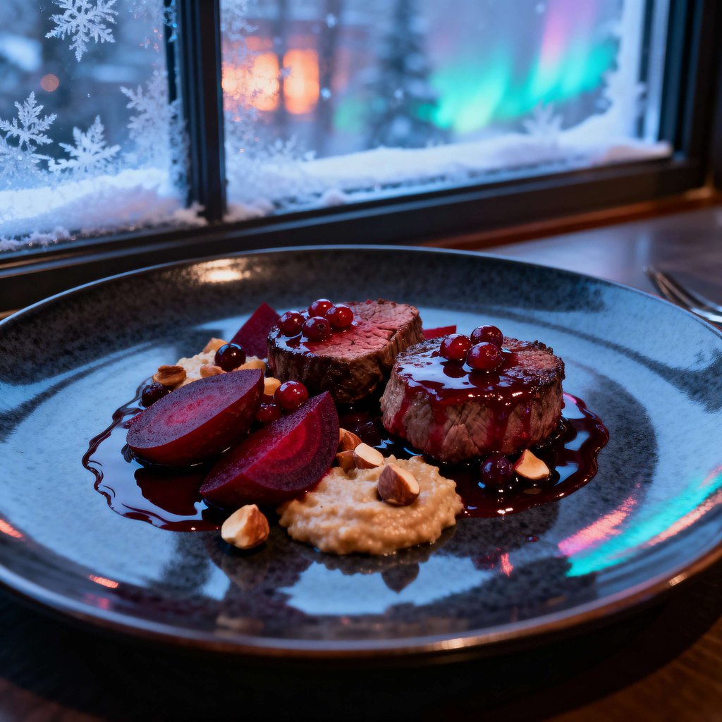 Christmas Venison Fine Dining Food Photo with Cranberry Glaze