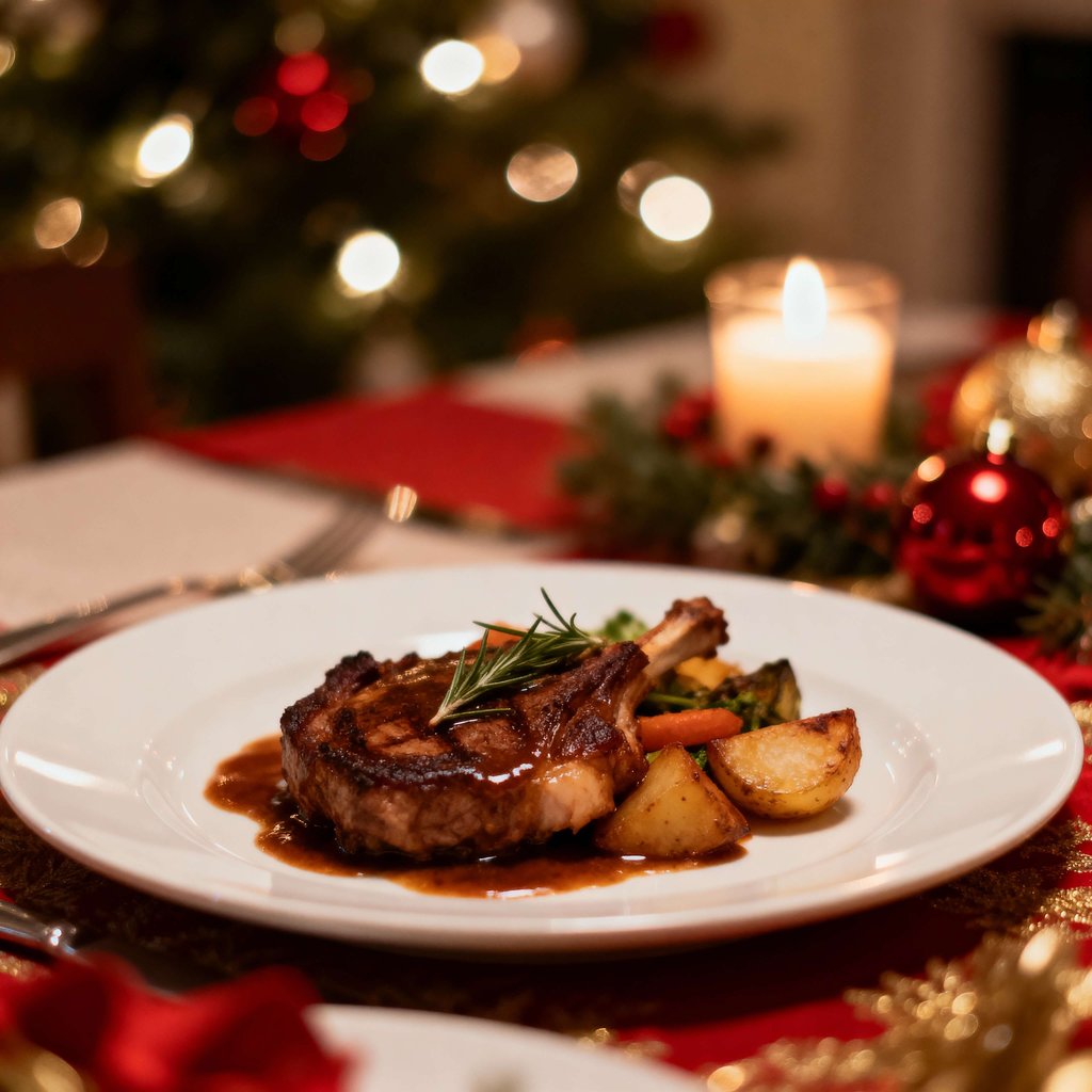 Festive Christmas Dinner Food Photography with Warm Lighting
