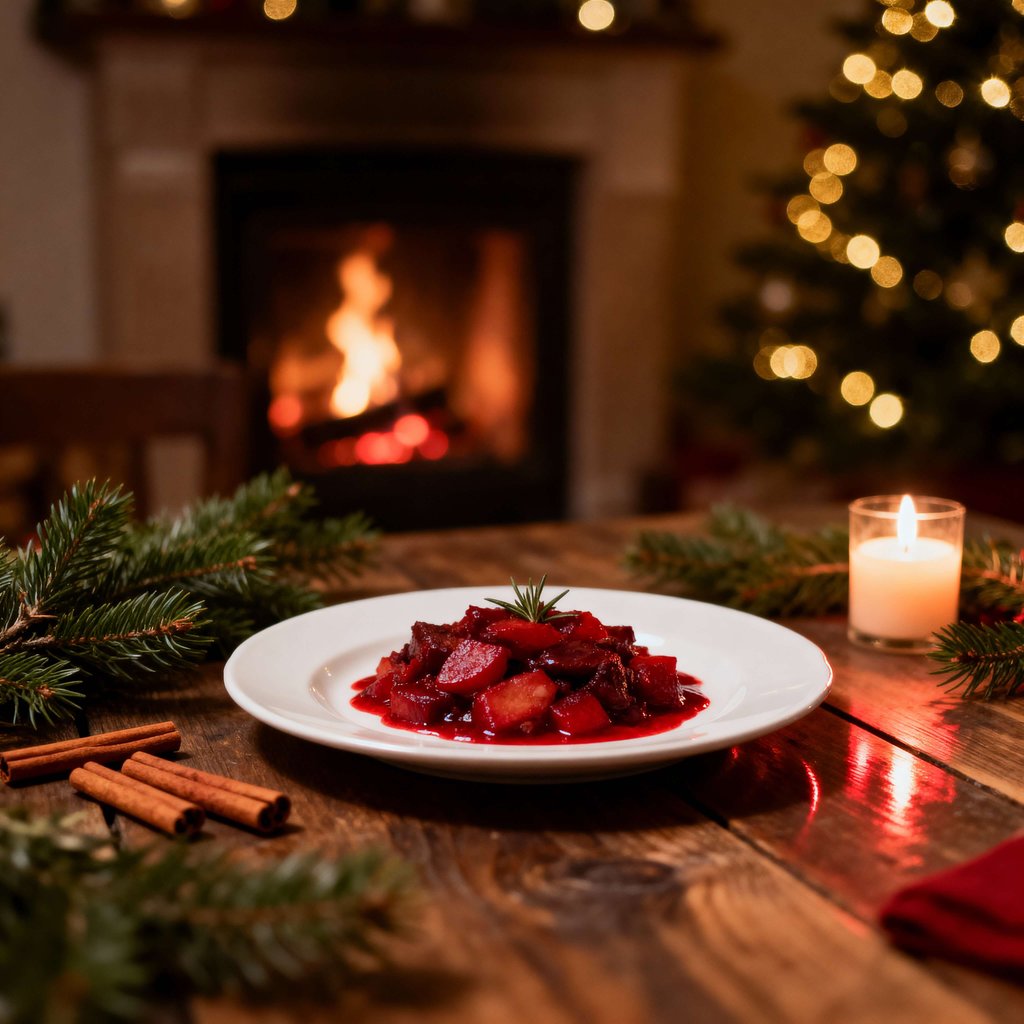 Intimate Christmas Home Dining Photo with Fireplace and Candlelight