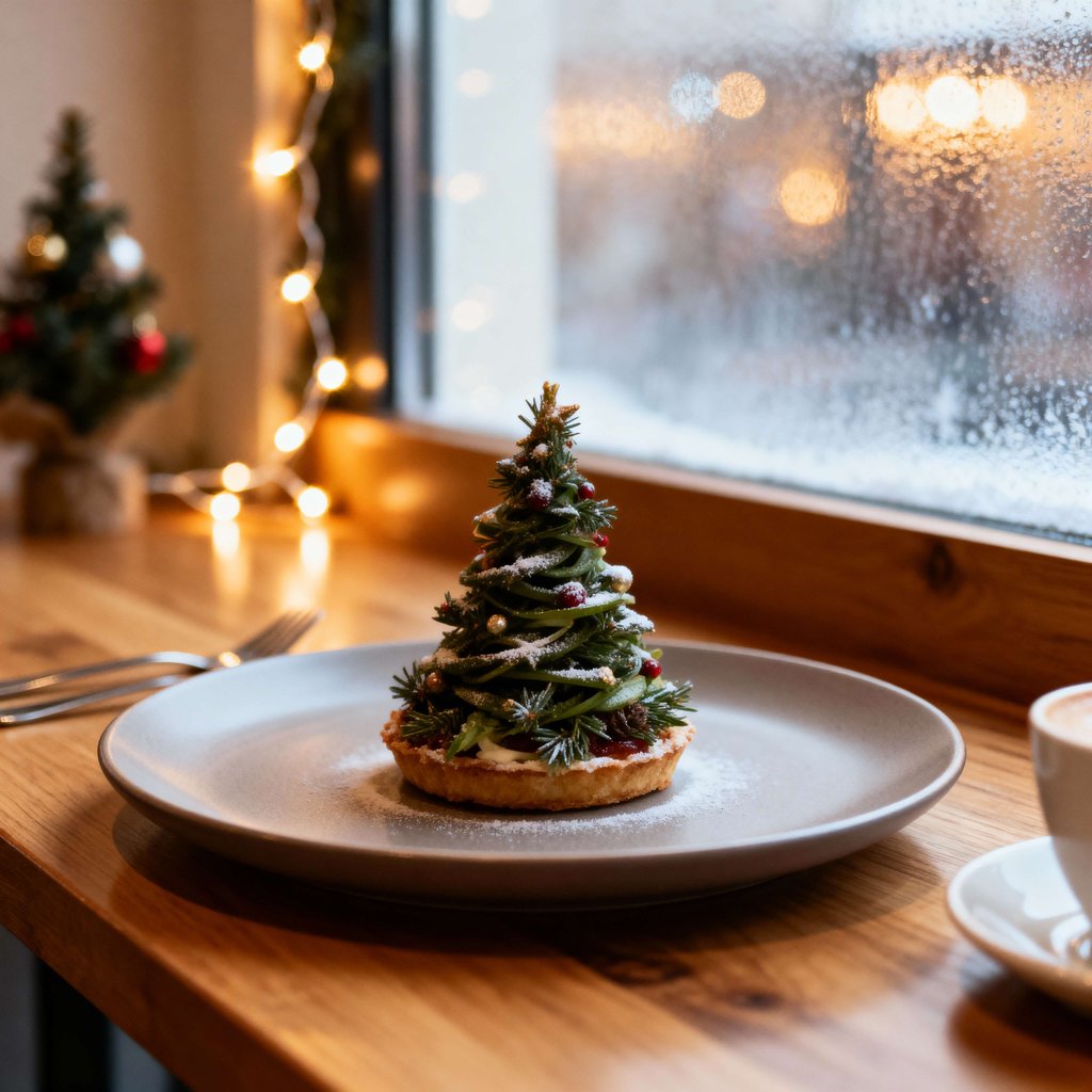 Modern Cafe Christmas Food Photo with Cozy Winter Atmosphere