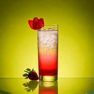 Strawberry soda highball on a chartreuse backdrop — drinks campaign food photography