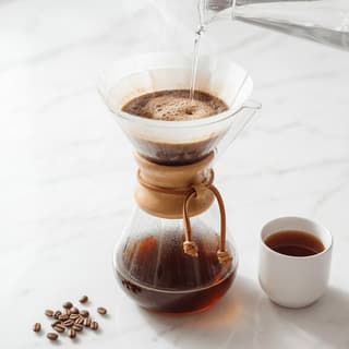 Pour over coffee Chemex glass server filter drip clean third wave — pour over hero photography