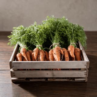Single bundle of just-pulled carrots with green tops and soil still clinging to the roots