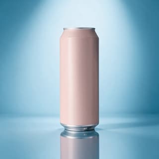 Sealed slim can of ready to drink canned cocktail standing upright against a saturated blue studio backdrop