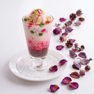 Falooda rose milk dessert vermicelli jelly basil seeds ice cream tall glass — falooda hero photography