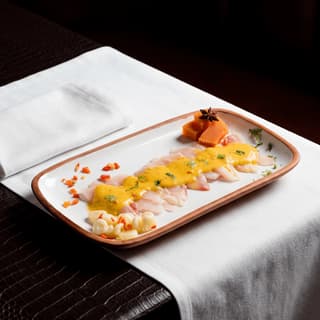 Nikkei tiradito sashimi style Peruvian Japanese fusion plate — nikkei tiradito hero photography
