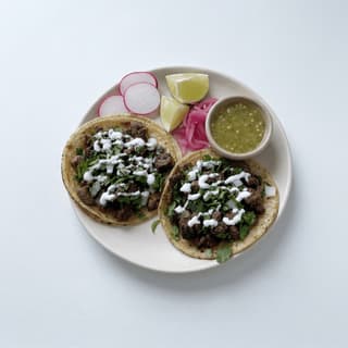 Pair carne asada tacos radish lime cilantro small plate — carne asada taco hero photography