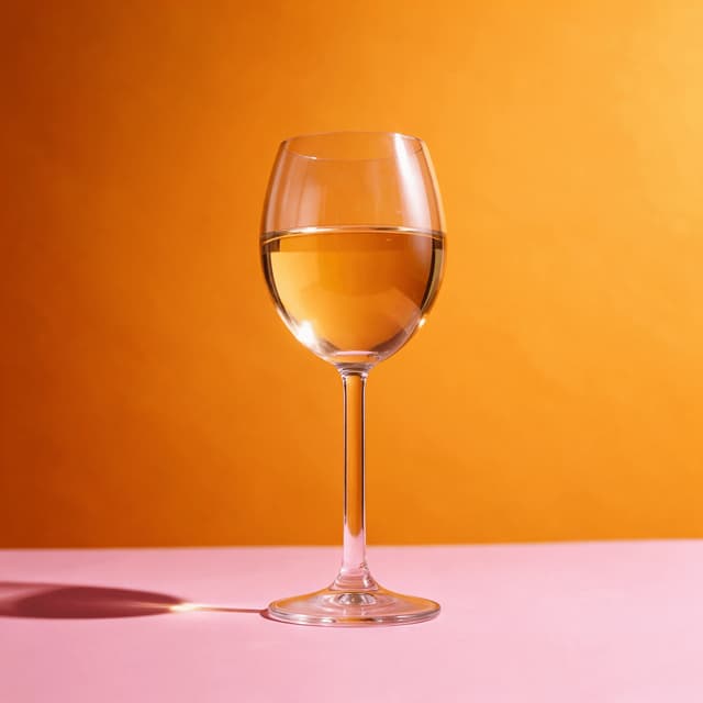 Glass of white wine on a pink and orange set — summer wine photography