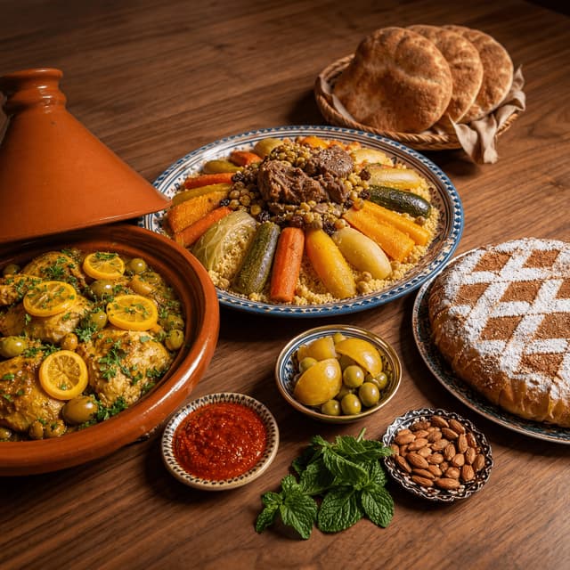 North African tagine couscous harissa Moroccan warm cantina clay pot — north african card photography