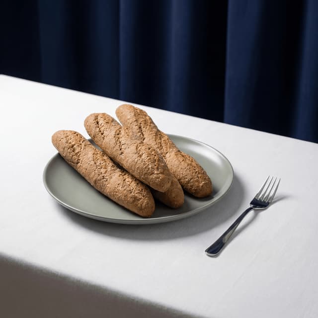 French tradition baguettes in tall wicker basket on navy linen — baguette boulangerie photography