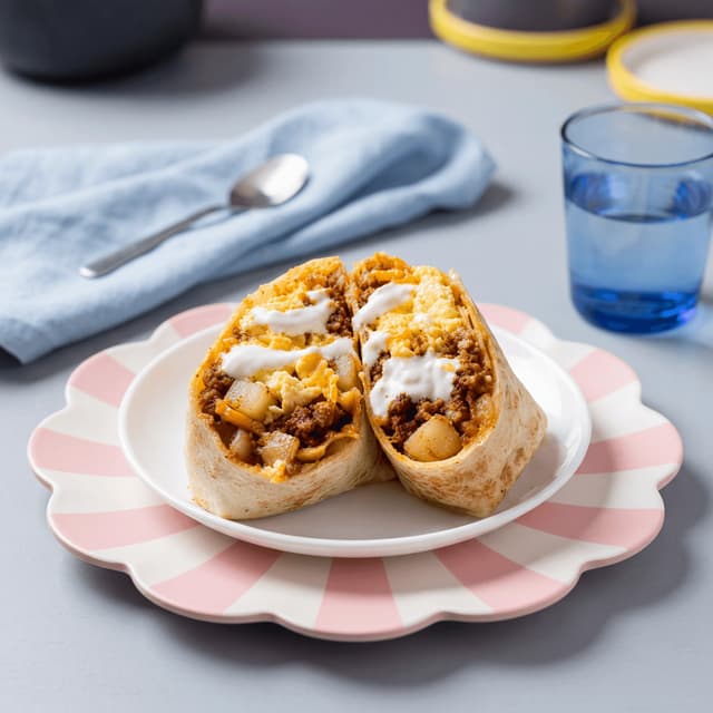 Chorizo egg breakfast burrito morning Mexican — breakfast burrito card photography