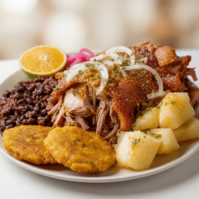 Lechon asado roast pork mojo crispy skin garlic citrus board — lechon hero photography