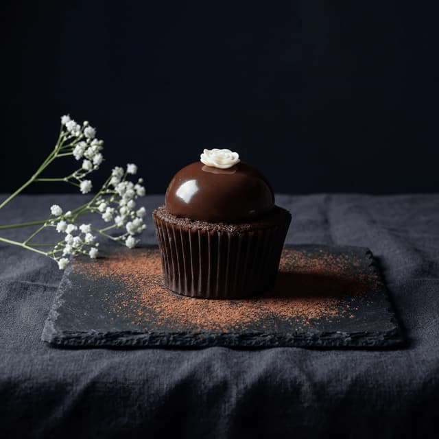 Cupcake s čokoladnim ganacheom i sjajnom tamnom glazurom — gurmanska fotografija cupcakea