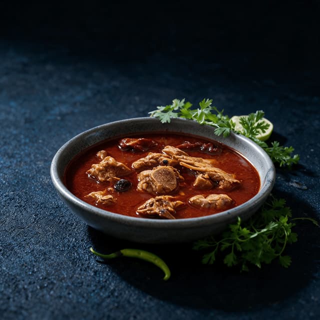 London brick lane lamb rogan josh deep brick red kashmiri gravy tender lamb coriander green chilli lime curry house — rogan josh hero photography