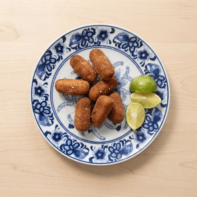 Cuban croquetas ham golden fried cafe cubano espresso miami ventanita overhead — croquetas hero photography