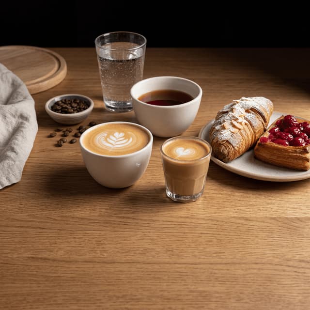 Specialty kaffe flat white magic batch brew bagværk bønner hyggelig mørkt træ Perth — kaffe card-fotografering