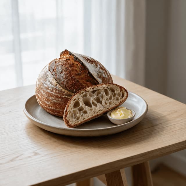 San francisco sourdough boule dark blistered mahogany crust dramatic scored ear open irregular crumb artisan bakery — sourdough hero photography