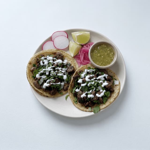 Pair carne asada tacos radish lime cilantro small plate — carne asada taco hero photography