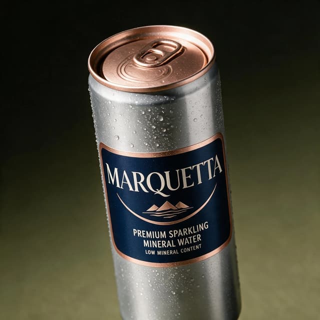 Ice-cold sparkling water can macro shot with condensation droplets — refreshing drink photography