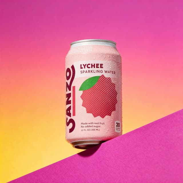 Canned beverage on a bold gradient color-block backdrop — editorial drink product photography