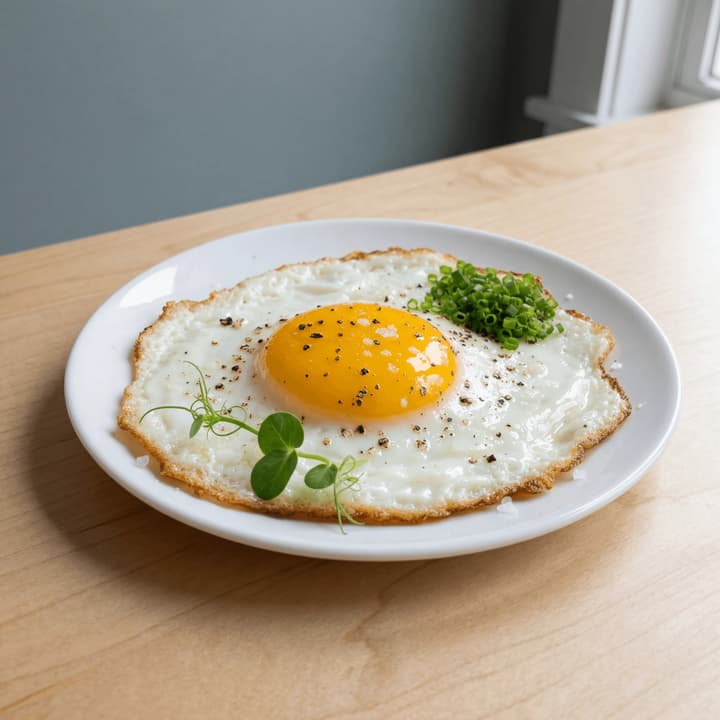 Single sunny side up egg golden runny yolk macro plate — iconic breakfast FAQ sidebar photography