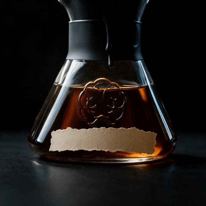 Extreme close-up of amber spirit and embossed glass at the shoulder of a sealed bottle under low light
