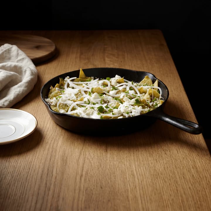 Chilaquiles verdes tortilla salsa verde crema queso fresco onion macro plate — chilaquiles FAQ sidebar photography