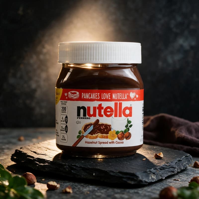 Chocolate spread jar in a gilded spotlight scene — consistent premium look across SKUs