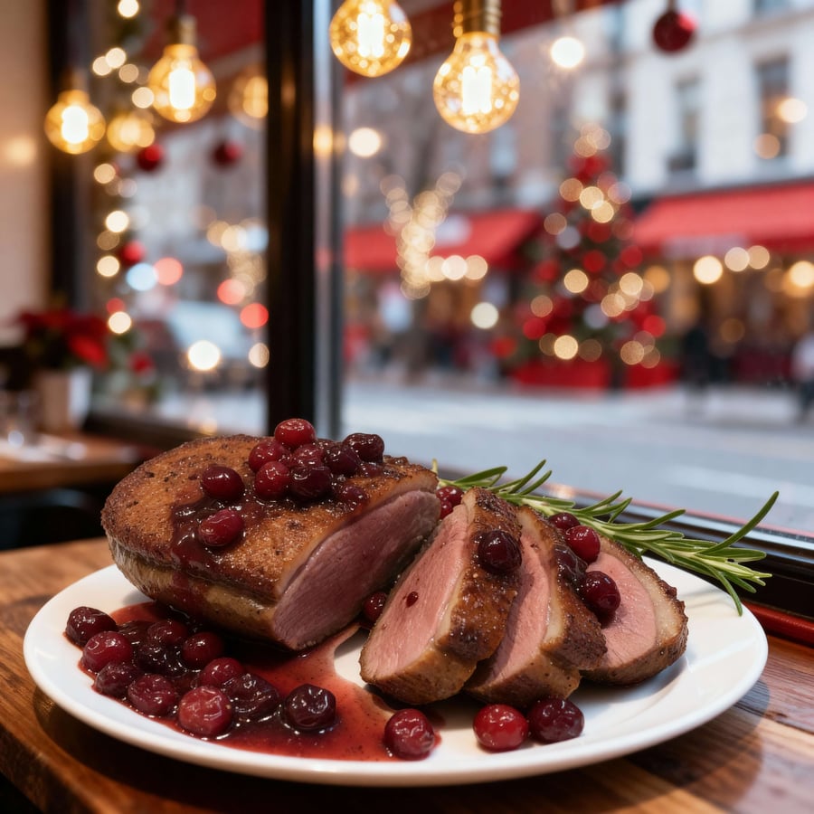 Christmas Bistro Style Duck Breast with City Lights Food Photo