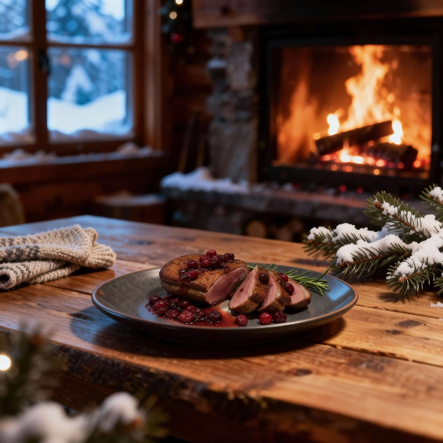 Christmas Mountain Lodge Style Duck Breast Alpine Chalet Food Photo