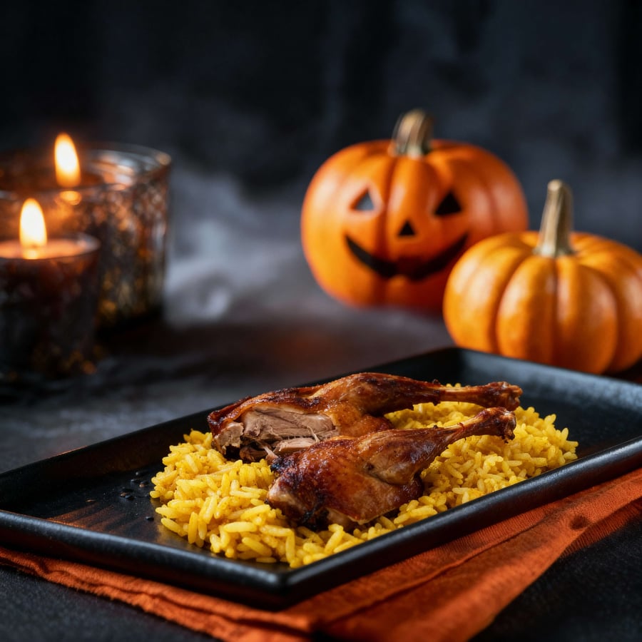 Halloween Mystic Blue Fog Chicken Biryani Food Image