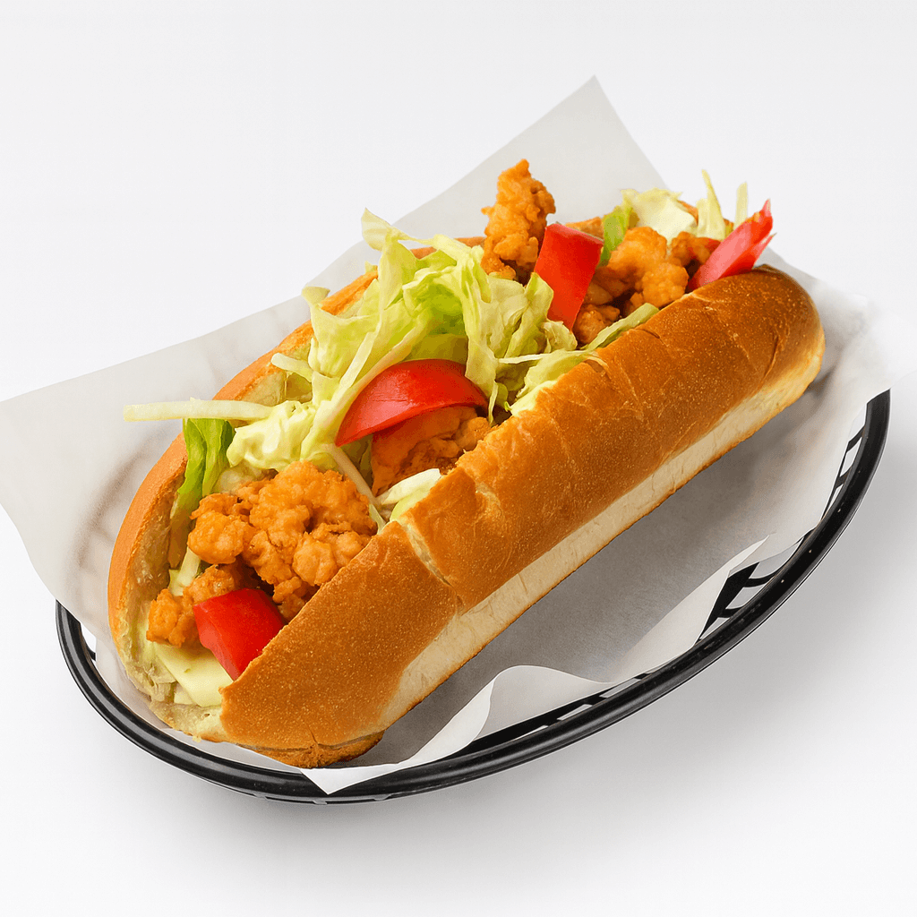 Shrimp Sandwich – Grubhub Burrito Bowl & Cheeseburger Category Photo Shrimp po' boy sandwich — featured under seafood but aligns with Grubhub popular categories like burrito bowl or cheeseburger