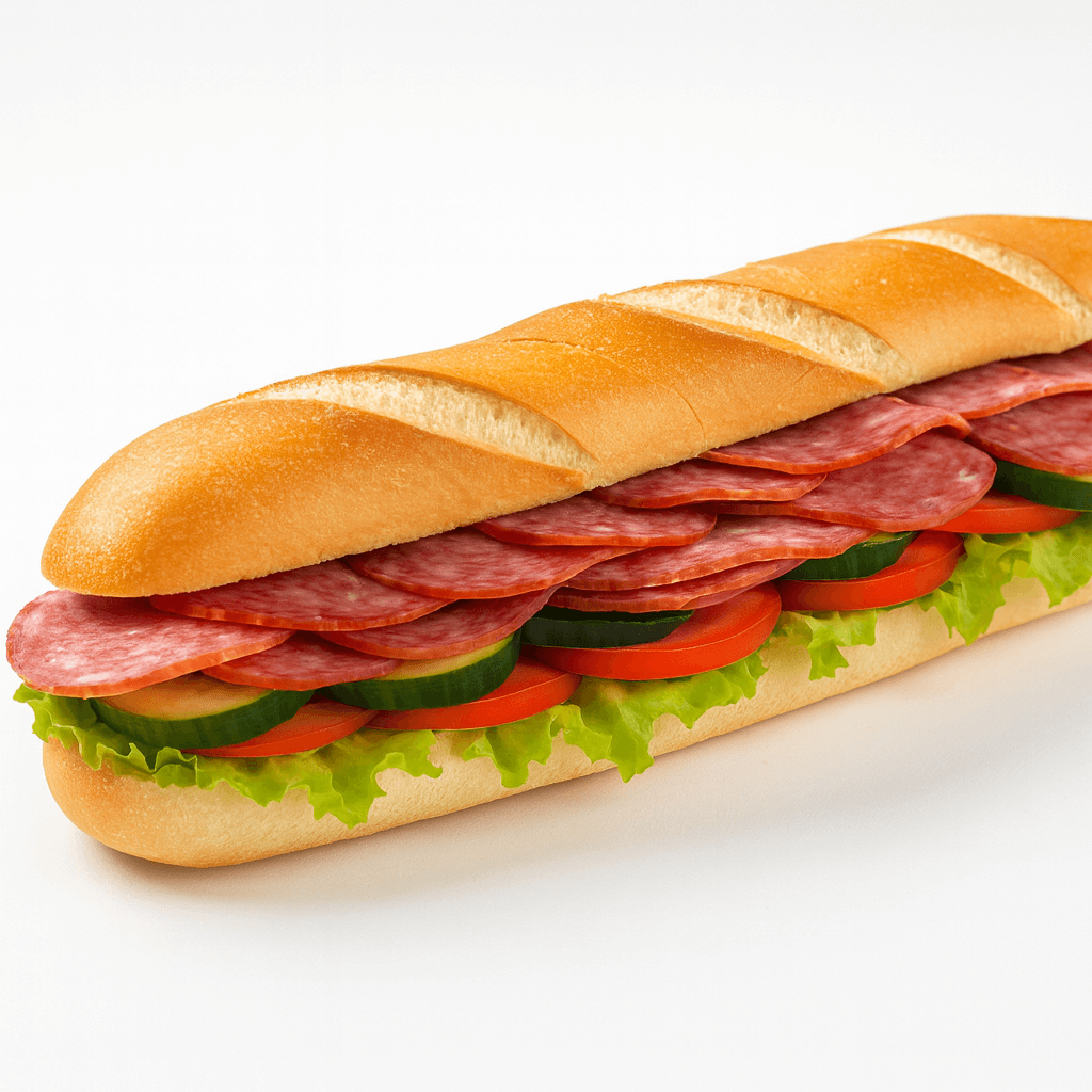 Italian Sub – Multi-Platform Delivery Optimized Photo Italian sub sandwich with salami, lettuce, tomato — works across Uber Eats, DoorDash, Grubhub as classic delivery item