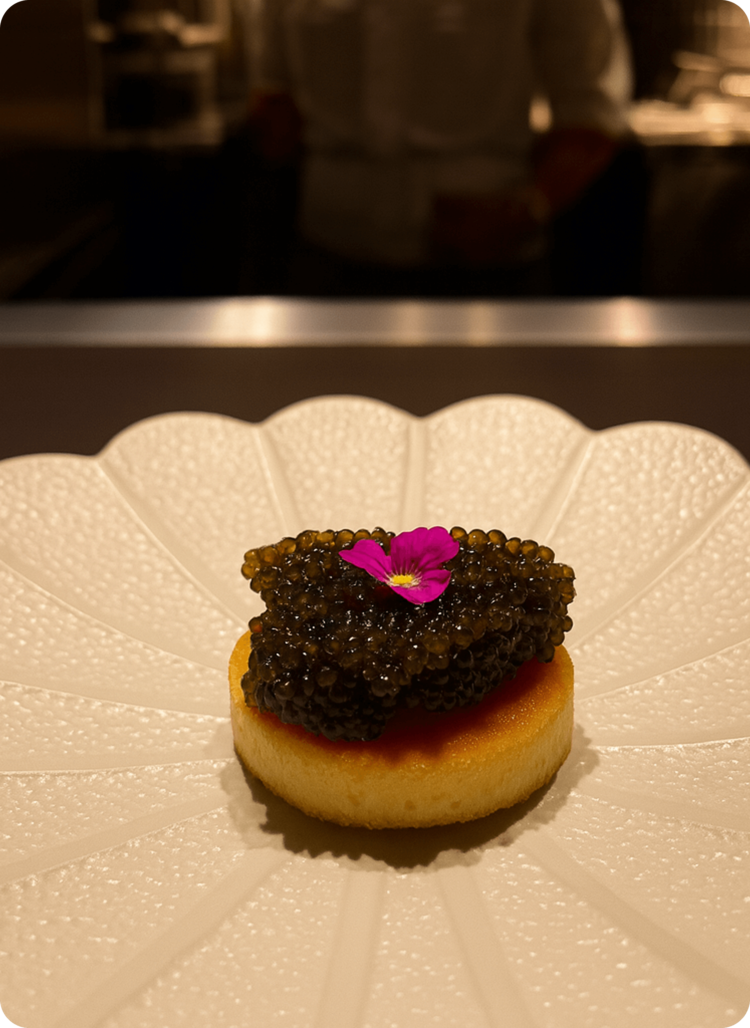 Original smartphone photo of gourmet dish before FoodShot AI processing Amateur smartphone photo of fine dining dish - before AI enhancement