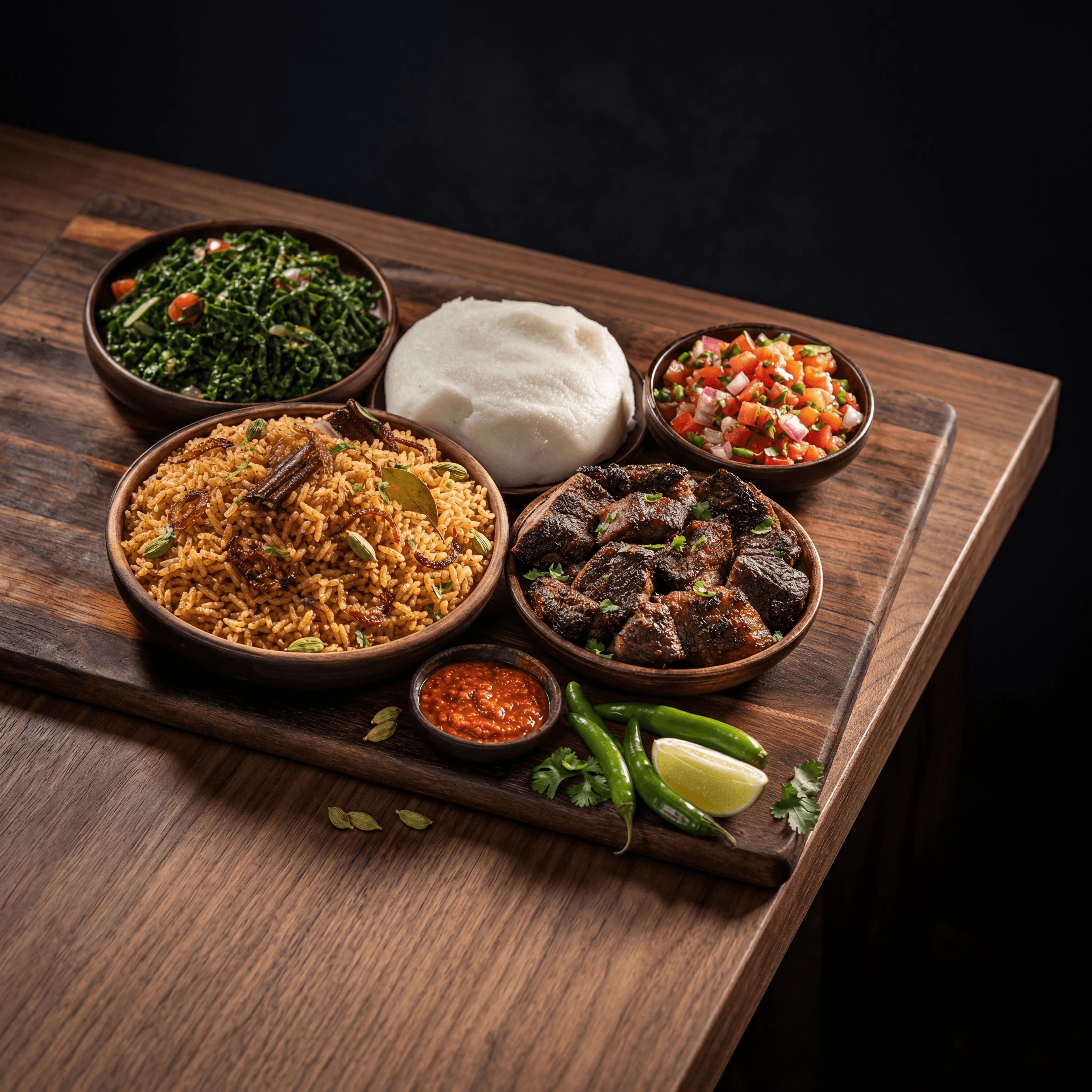 East African Swahili pilau nyama choma ugali sukuma dark walnut — east african card photography