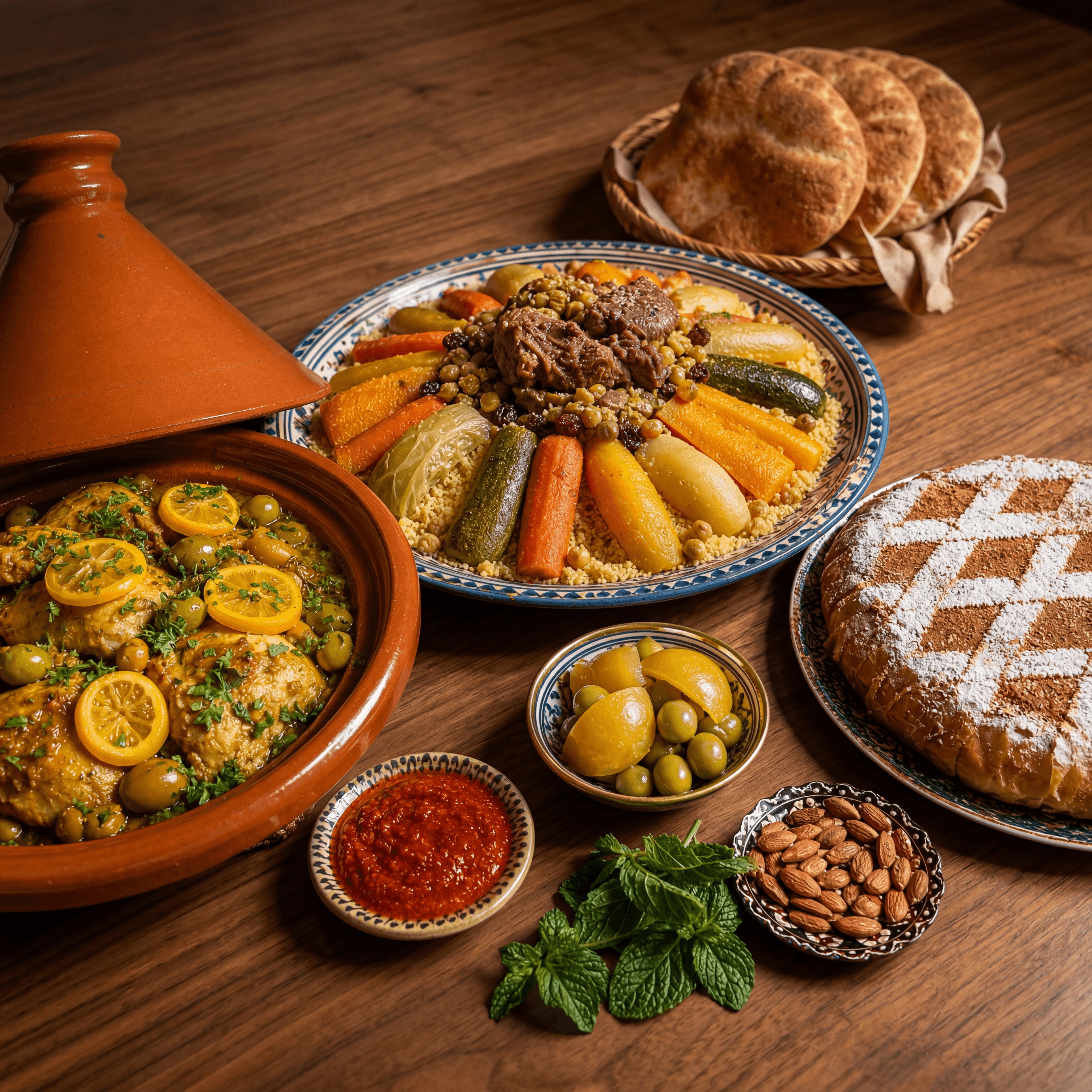 North African tagine couscous harissa Moroccan warm cantina clay pot — north african card photography