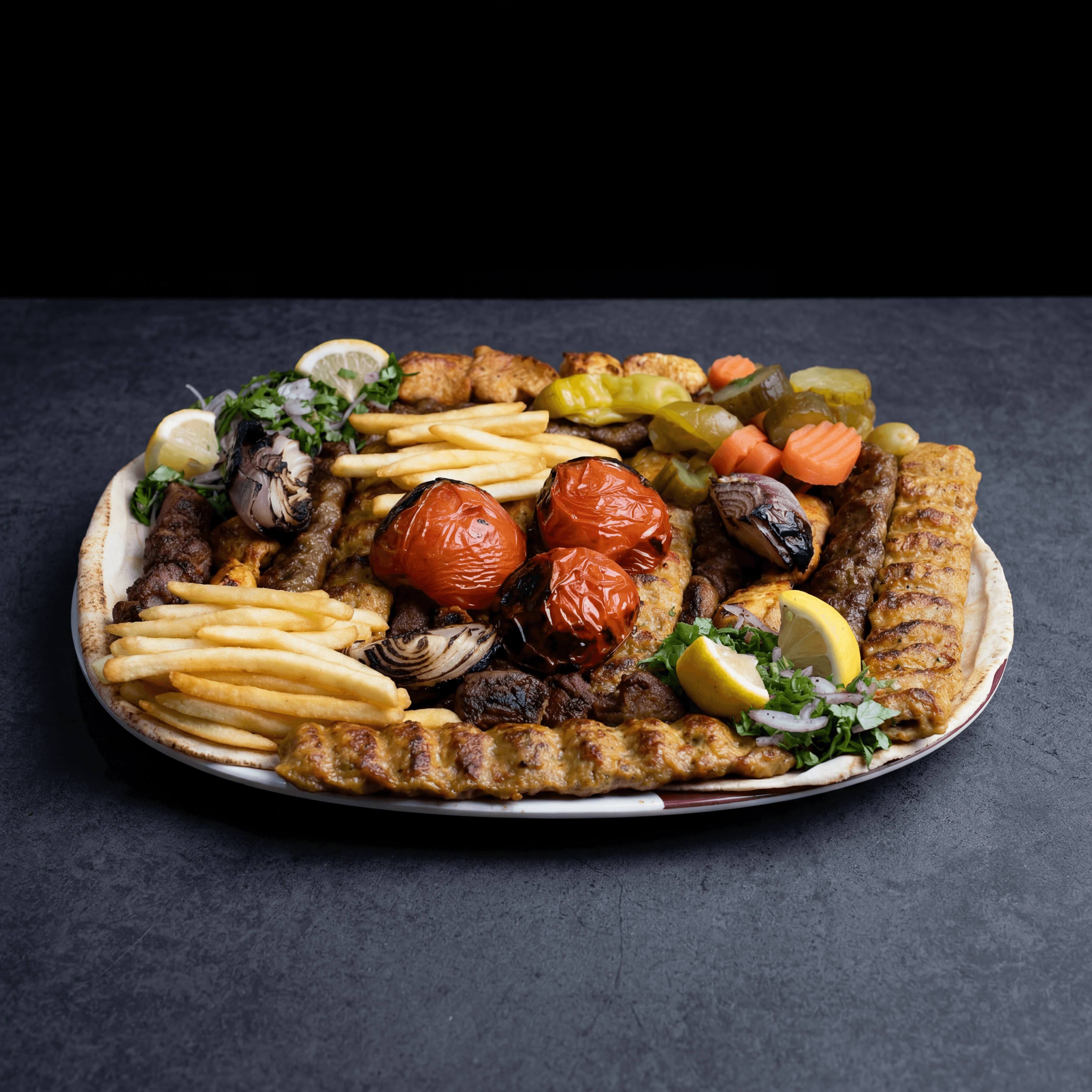 Texas tre-køds-combo-bakke med moist brisket, svineribs, pølse og mac-and-cheese på cafeteriabakke med lyserødt slagterpapir — Central Texas-BBQ-fotografering
