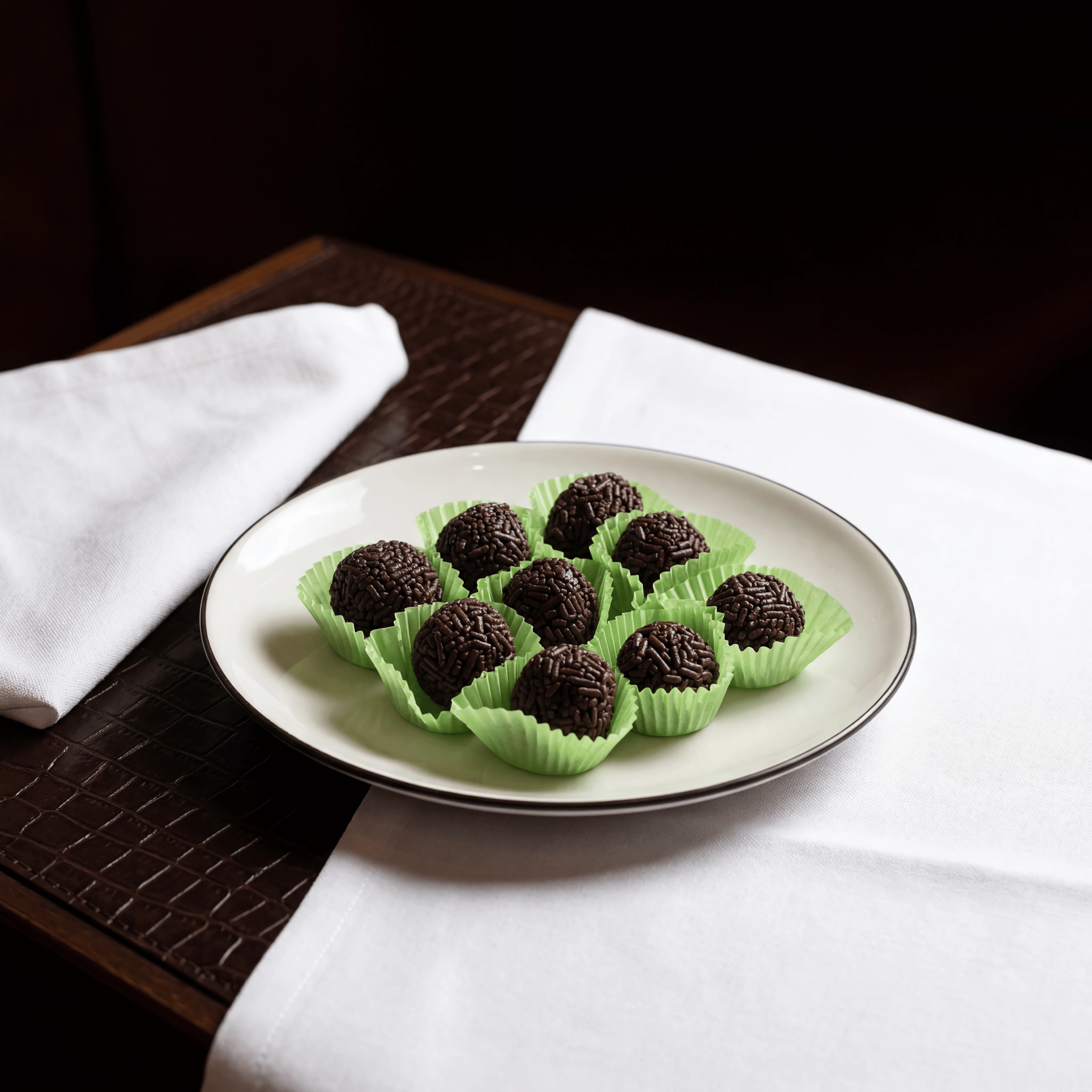 Brigadeiro chocolate truffles cupcake papers sprinkles macro — brigadeiro hero photography