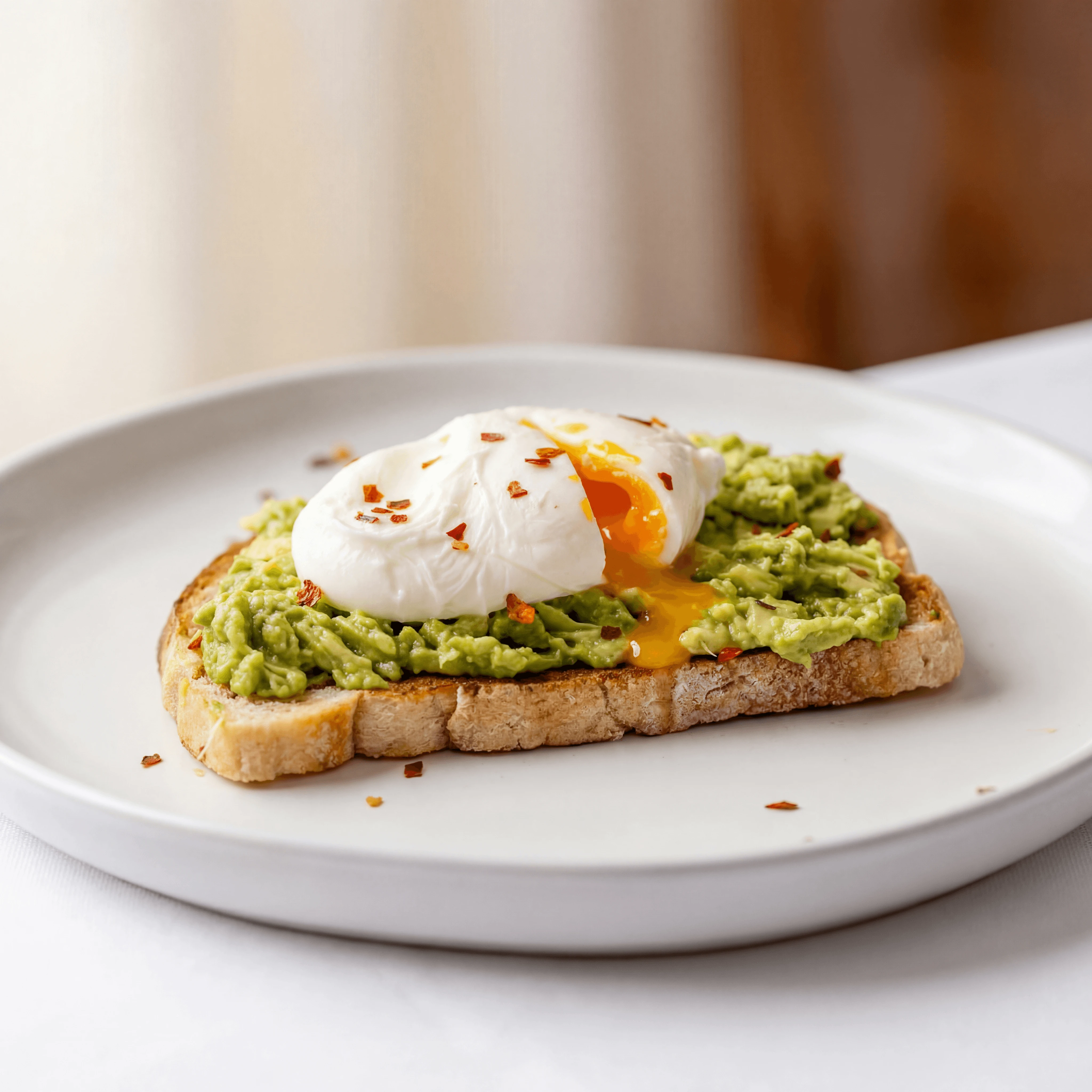 Avocado toast poached egg microgreens chili flakes — avocado toast hero photography