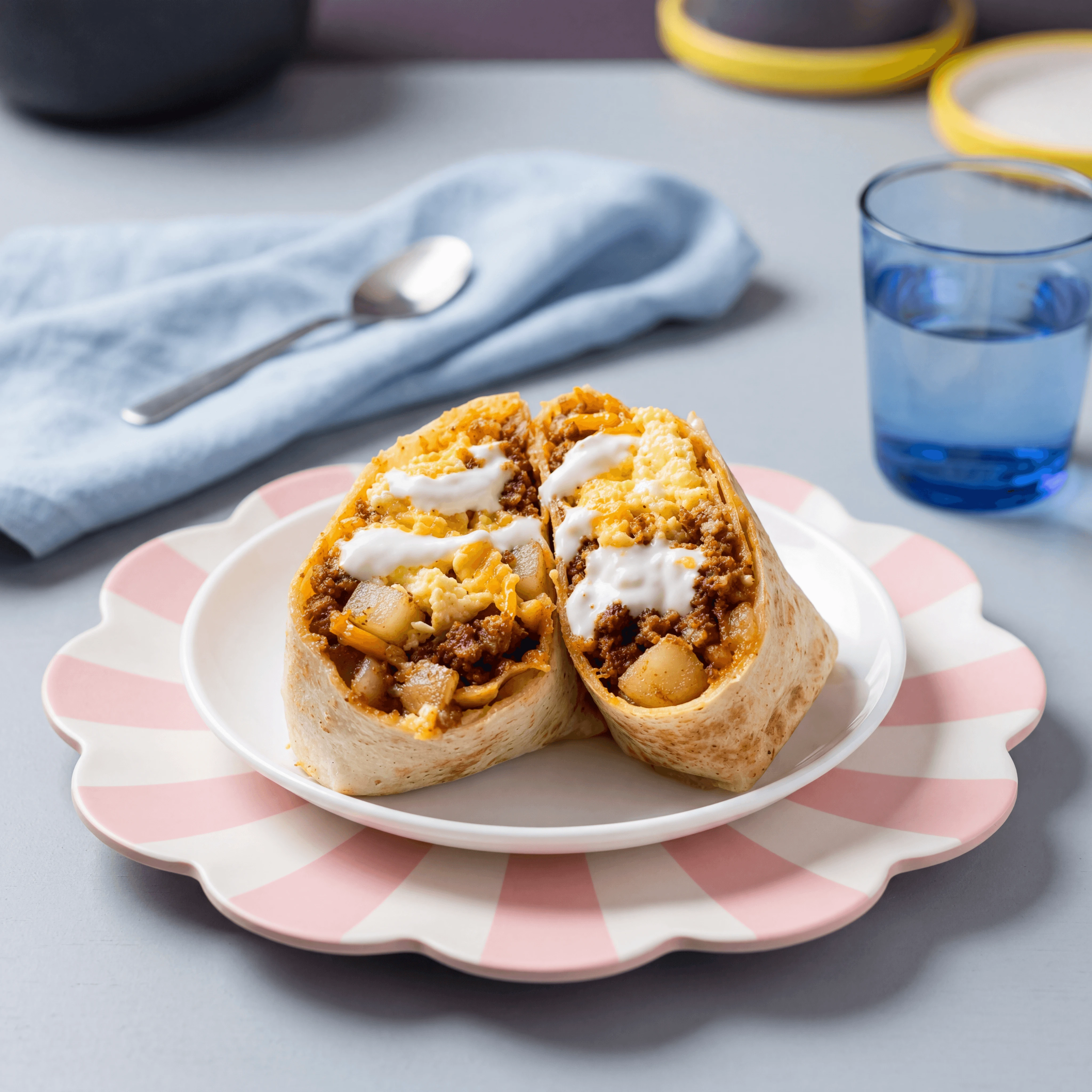 Chorizo egg breakfast burrito morning Mexican — breakfast burrito card photography
