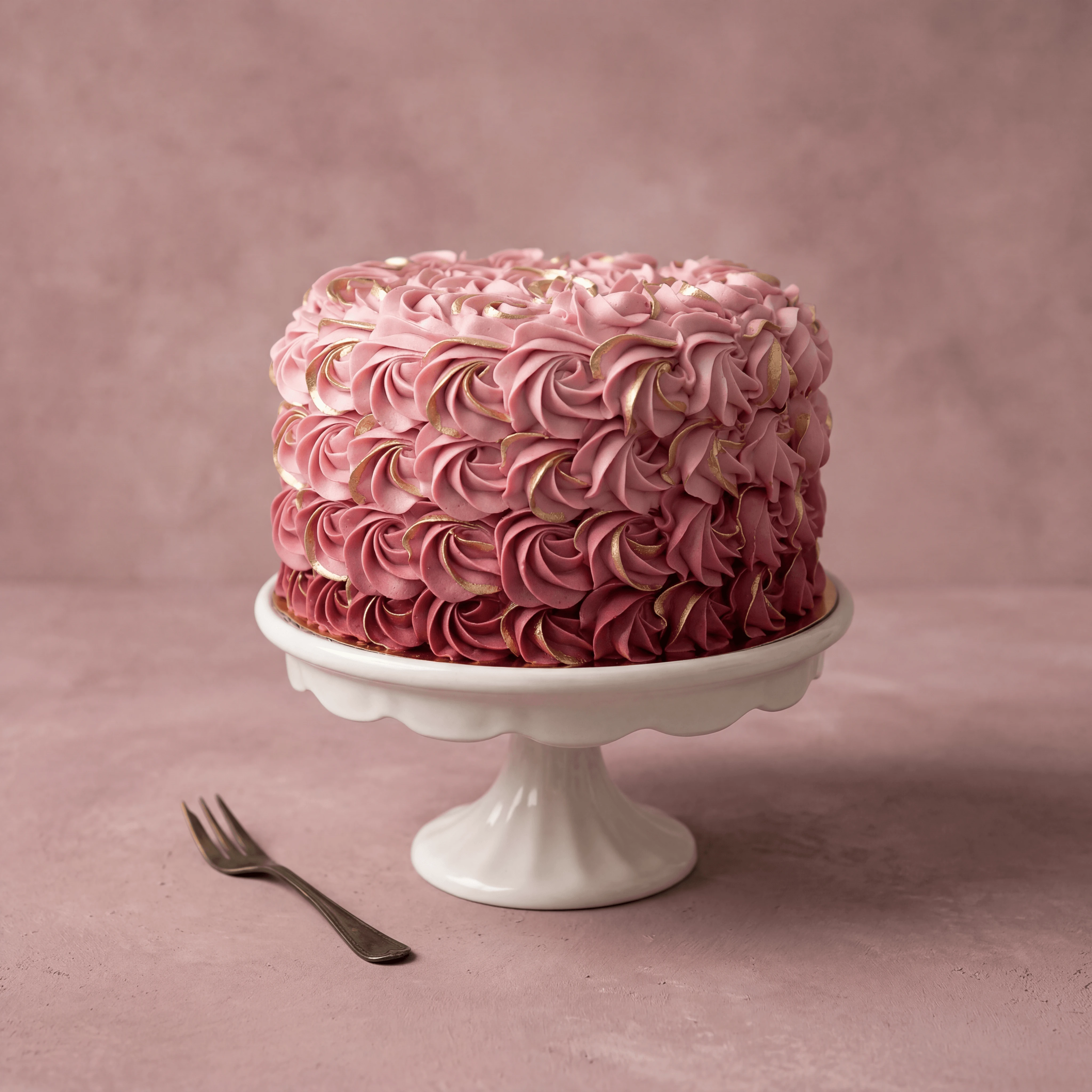 Pink rosette buttercream birthday cake with candles whole — birthday cake photography