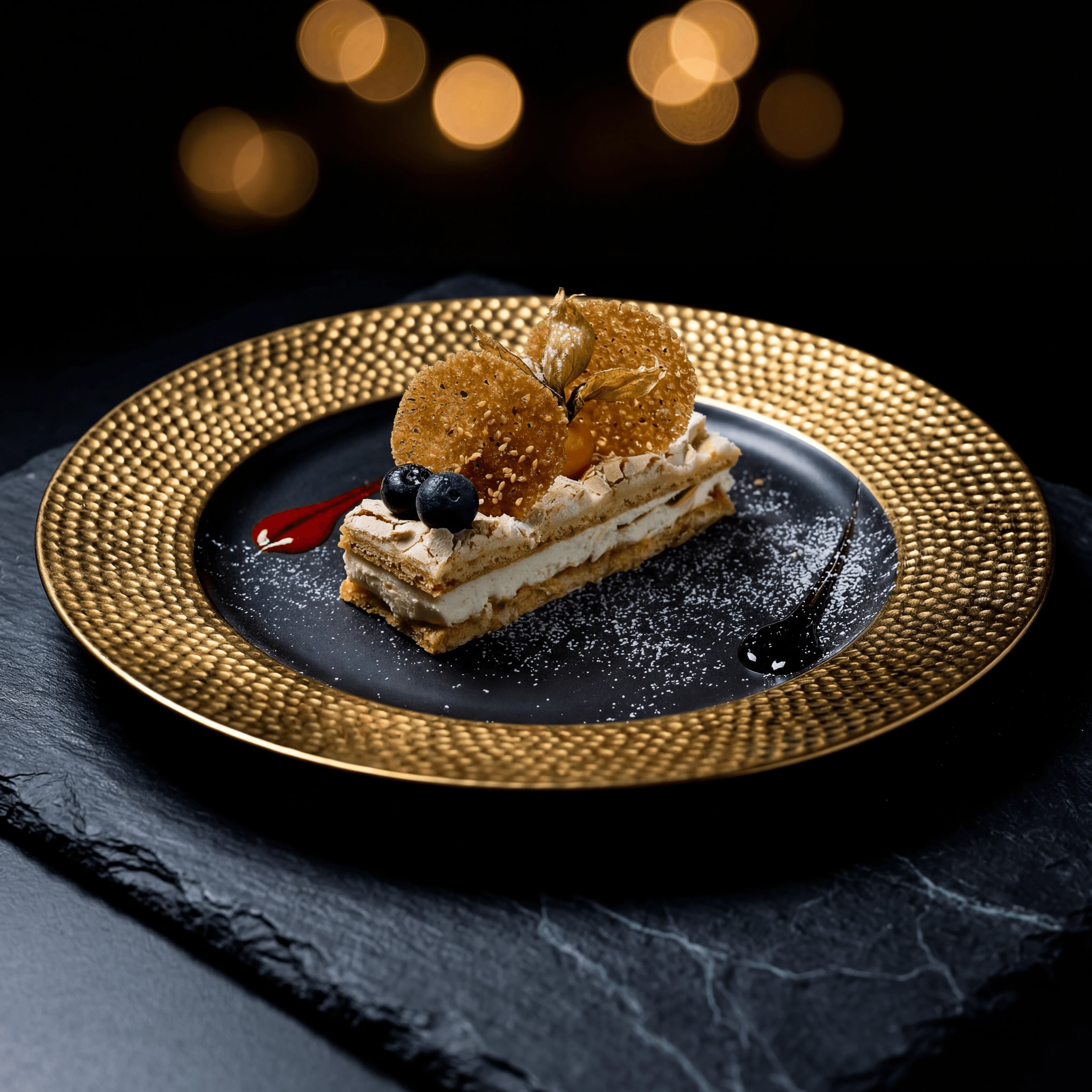 Pistachio baklava and Turkish delight on brass tiered stand with Ottoman filigree — event dessert table photography