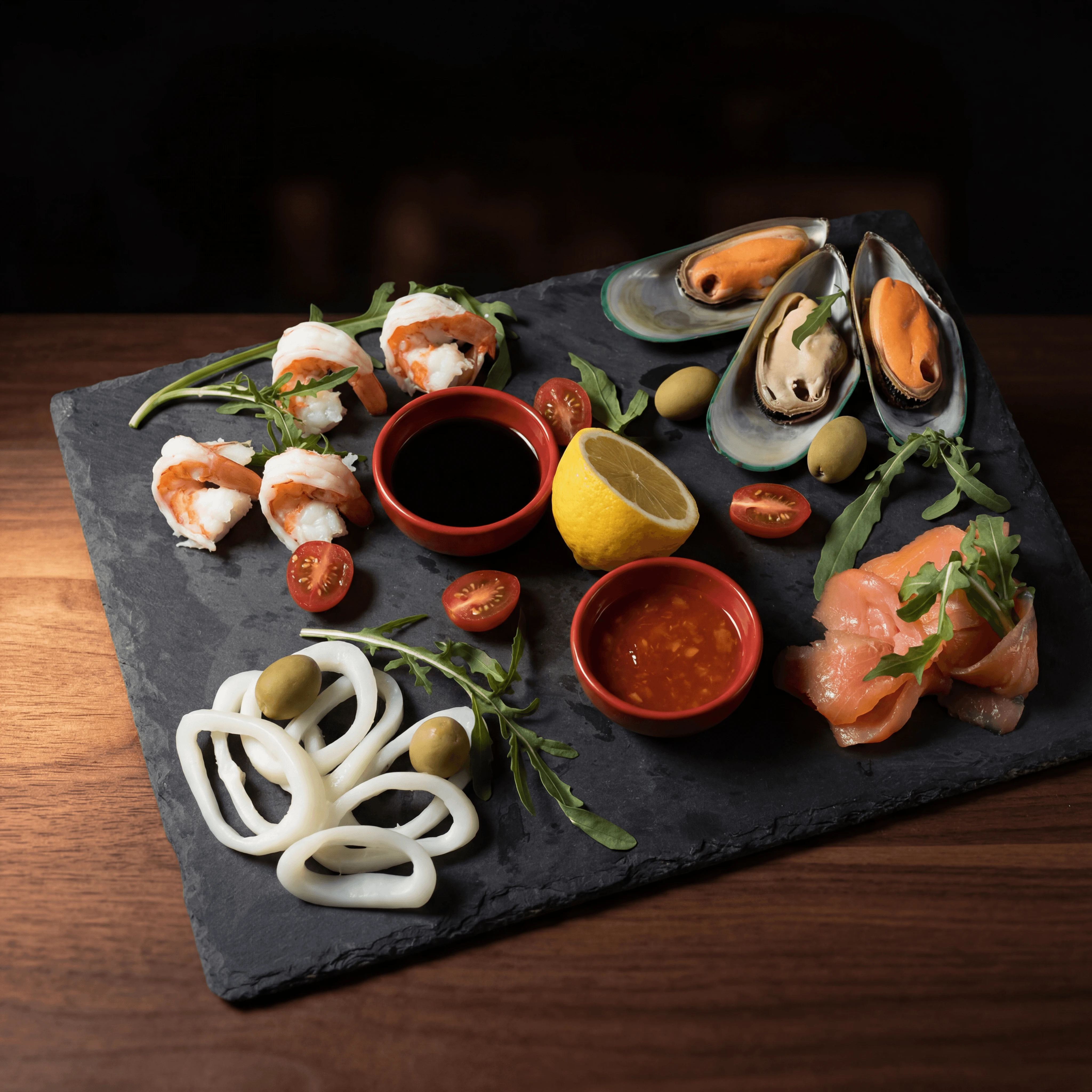 Three-tier seafood tower with oysters, shrimp, and crab on ice — cocktail hour event catering photography