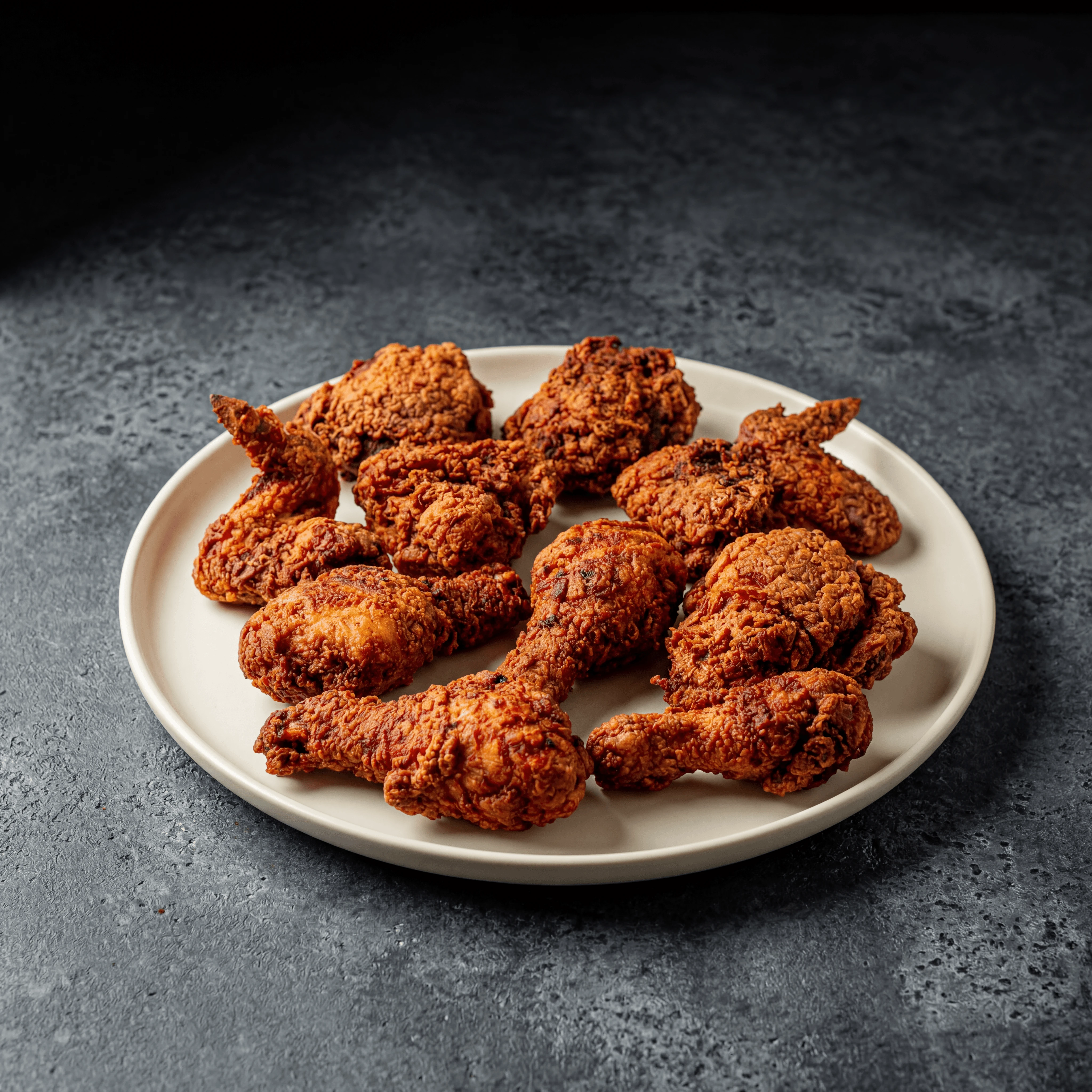Buttermilk fried chicken wire rack craggy crust drumsticks — fried chicken photography