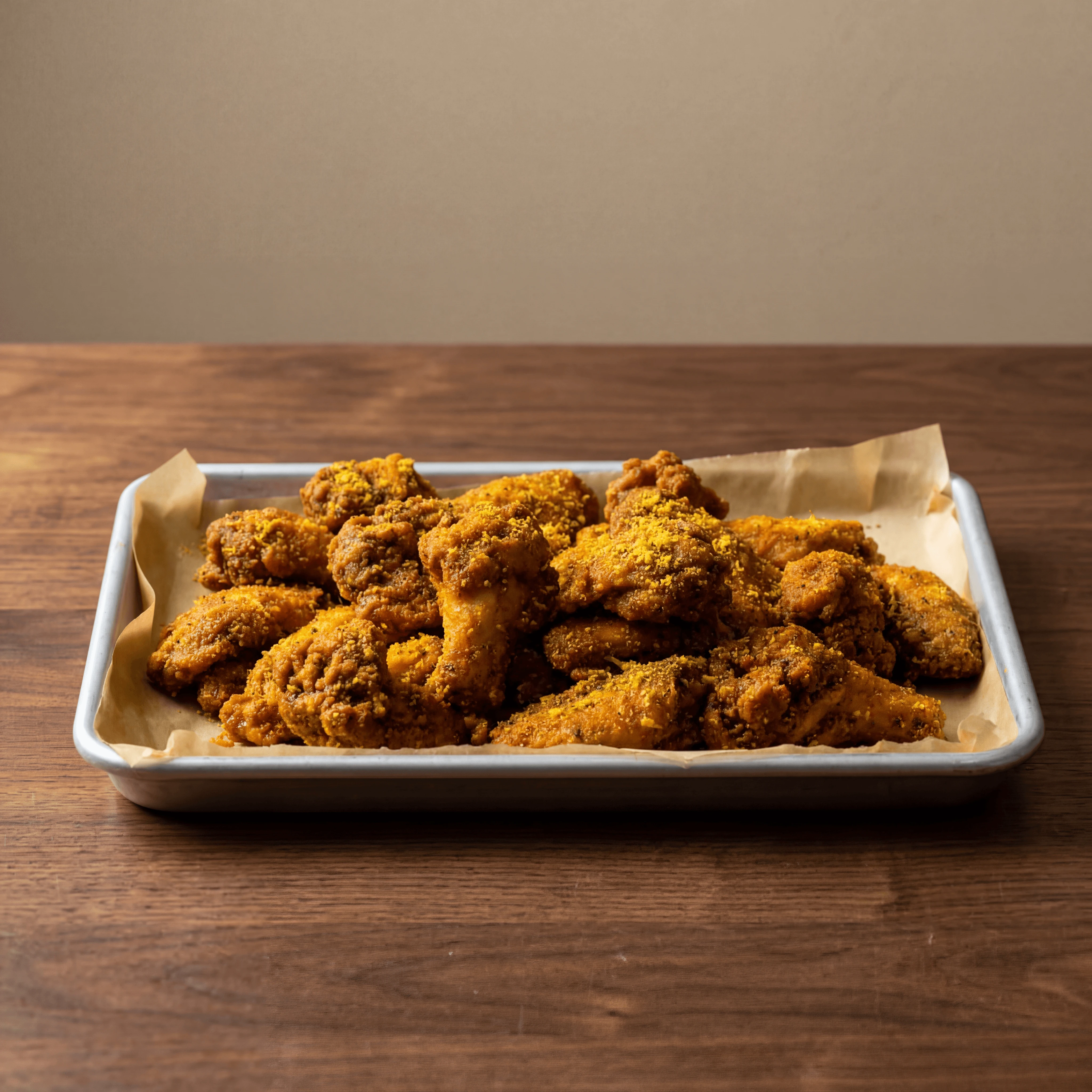 Lemon pepper wings yellow zest seasoning tray dry rub — wing bar photography